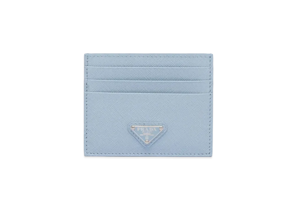 PRADA Brushed Leather Card Holder "Light Blue"