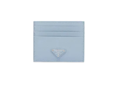 PRADA Brushed Leather Card Holder "Light Blue"