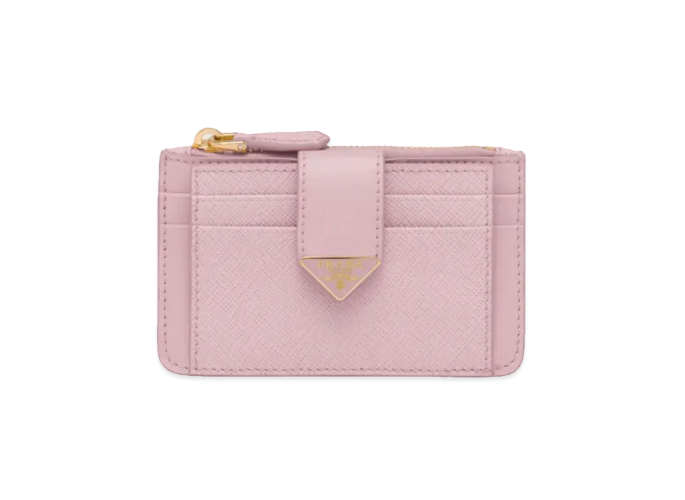 PRADA Saffiano And Smooth Leather Card Holder "Alabaster Pink"