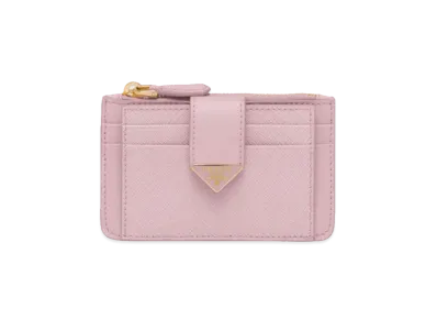 PRADA Saffiano And Smooth Leather Card Holder "Alabaster Pink"