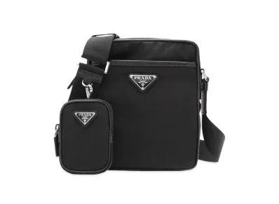 PRADA Nylon and Saffiano Leather Shoulder Bag "Black"