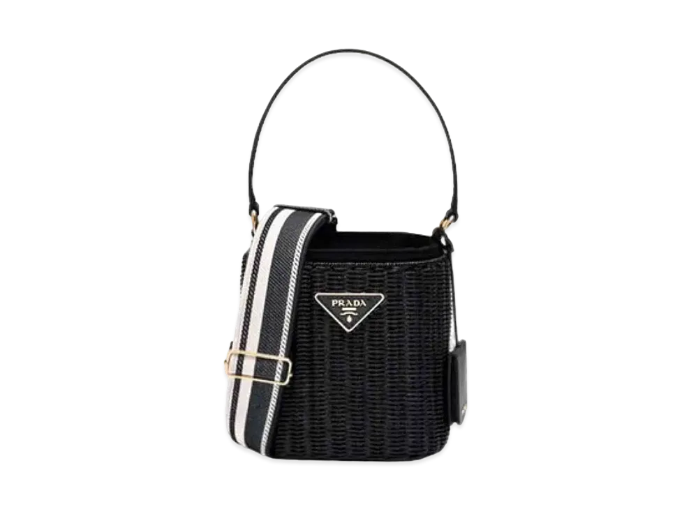 PRADA Wicker Canvas Bucket Bag "Black"