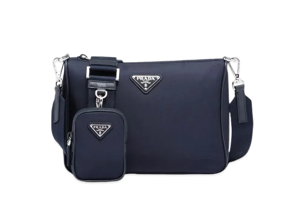 PRADA Re-Nylon and Saffiano Leather Shoulder Bag "Navy"