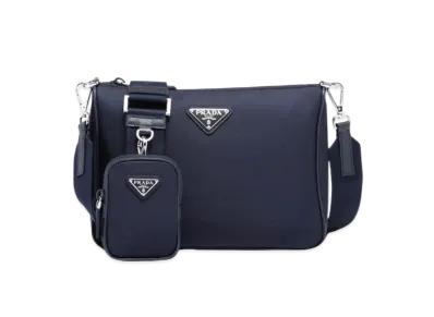 PRADA Re-Nylon and Saffiano Leather Shoulder Bag "Navy"