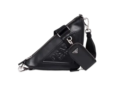 PRADA Triangle Leather Shoulder Bag "Black"