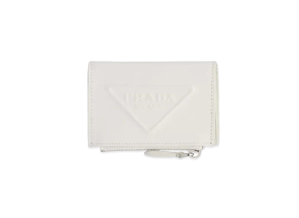PRADA Grace Triangle Embossed Leather Card Case "White"