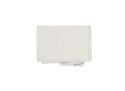 PRADA Grace Triangle Embossed Leather Card Case "White"