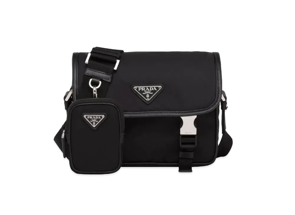 PRADA Re-Nylon and Saffiano Leather Shoulder Bag "Black"