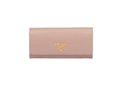PRADA Large Saffiano Leather Wallet "Powder Pink/Fiery Red"