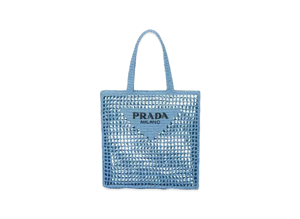 PRADA Crochet Tote Bag With Logo "Light Blue"