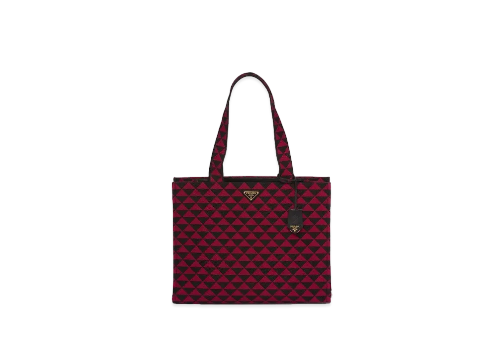 PRADA Symbol Embroidered Fabric Bag "Black/Dark Red"