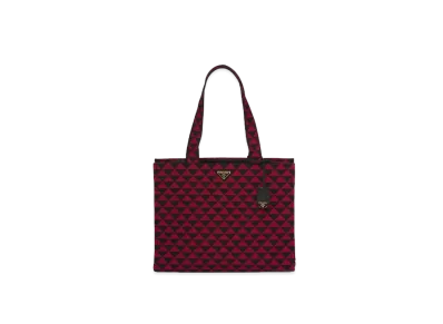 PRADA Symbol Embroidered Fabric Bag "Black/Dark Red"
