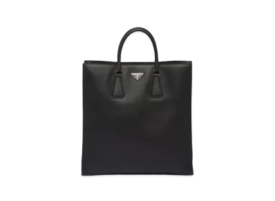 PRADA Leather Tote Bag With Shoulder Strap "Black"