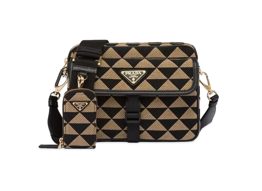 PRADA Symbole Embroidered Fabric Bag "Black/Beige"