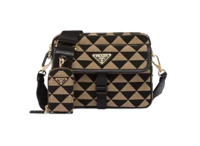 PRADA Symbole Embroidered Fabric Bag "Black/Beige"