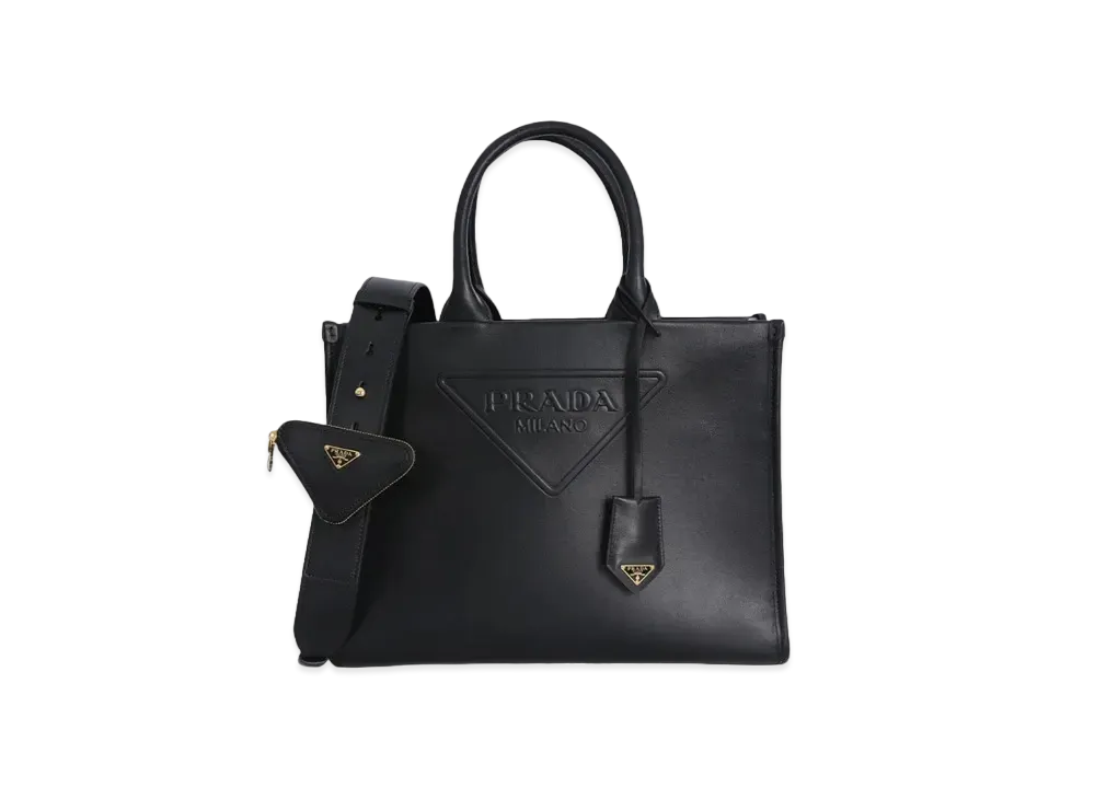 PRADA Leather Embossed Logo Tote Bag "Black"