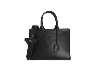 PRADA Leather Embossed Logo Tote Bag "Black"
