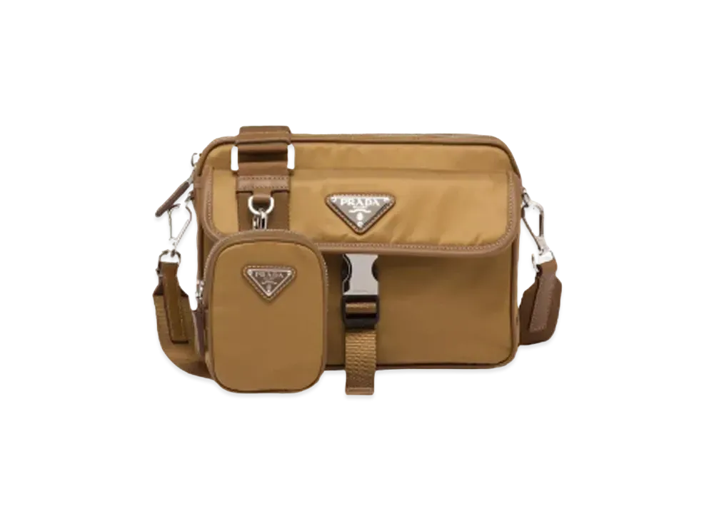 PRADA Re Nylon Saffiano Leather Shoulder Bag "Tobacco"
