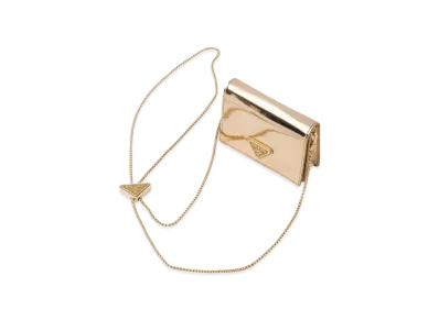PRADA Brushed Leather Card Holder With Shoulder Strap "Platinum"
