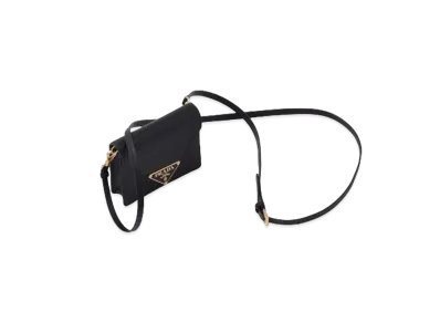 PRADA Saffiano Leather Card Holder With Shoulder Strap "Black"