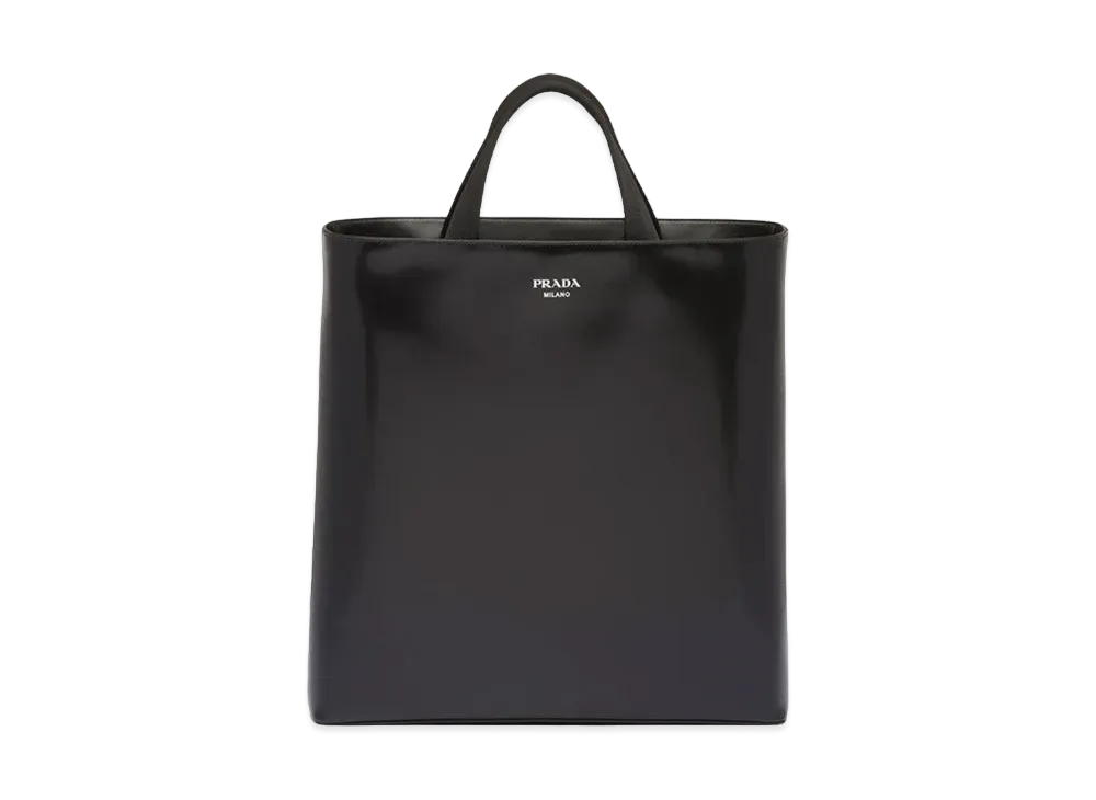 PRADA Brushed Leather Tote Bag Water Bottle "Black"