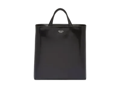 PRADA Brushed Leather Tote Bag Water Bottle "Black"