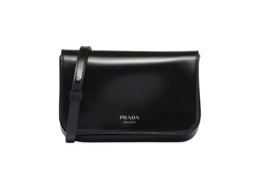 PRADA Brushed Leather Mini Bag Shoulder Strap "Black"