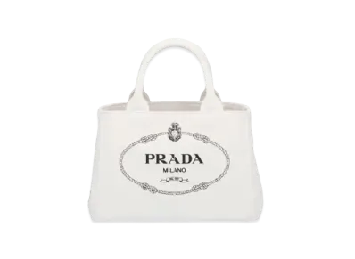 PRADA Canapa Fabric Handbag "White/Black"