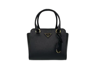 PRADA Triangle Logo Saffiano Leather Mini Tote Bag "Black"