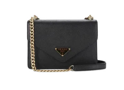 PRADA Saffiano Leather Envelope Chain Shoulder Bag "Black"