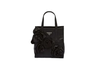 PRADA Antique Nappa Leather Mini Tote Bag with Flowers "Black"