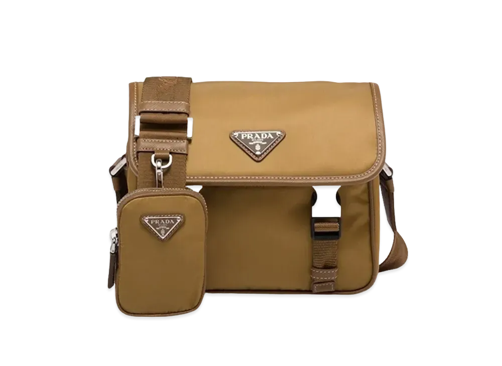 PRADA Re Nylon Saffiano Leather Shoulder Bag "Tobacco"
