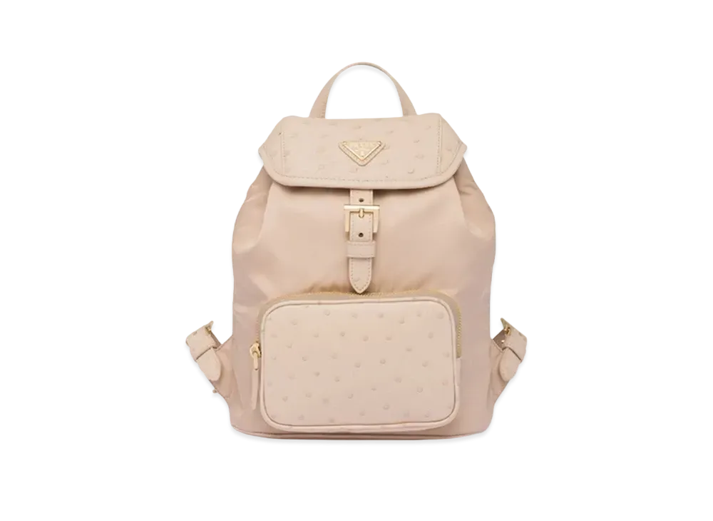 PRADA Re Nylon Ostrich Leather Backpack "Cameo Beige"