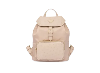 PRADA Re Nylon Ostrich Leather Backpack "Cameo Beige"