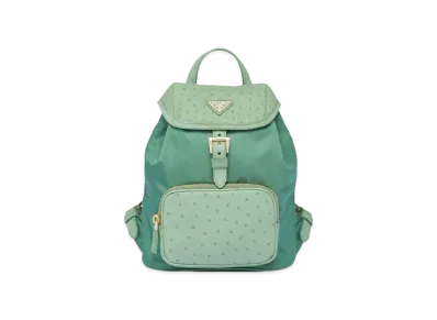PRADA Re Nylon Ostrich Leather Backpack "Salvia Green"