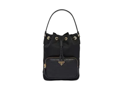 PRADA Re Nylon Ostrich Leather Shoulder Bag "Black"