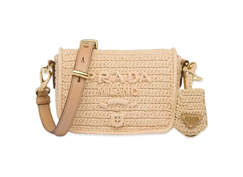 PRADA Crochet Leather Shoulder Bag Flap Closure "Natural"