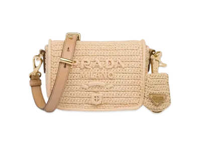 PRADA Crochet Leather Shoulder Bag Flap Closure "Natural"