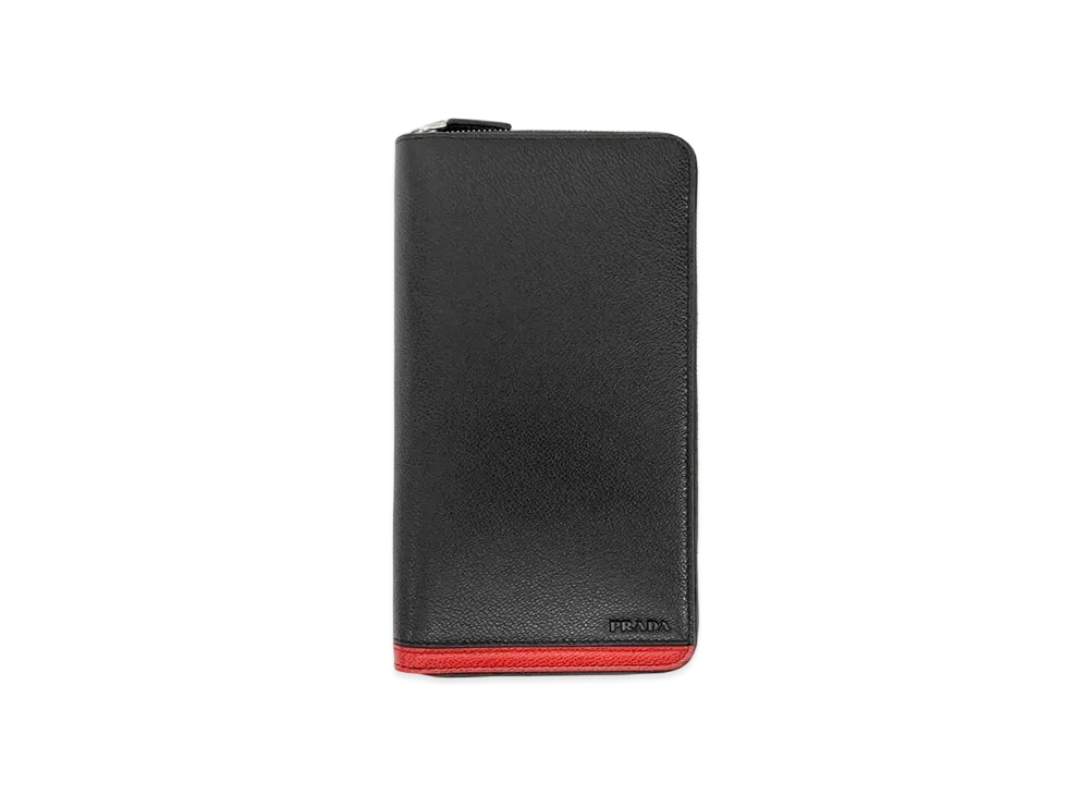 PRADA Portaf Grande Lampo VIT MicroI Grain "Black/Red"
