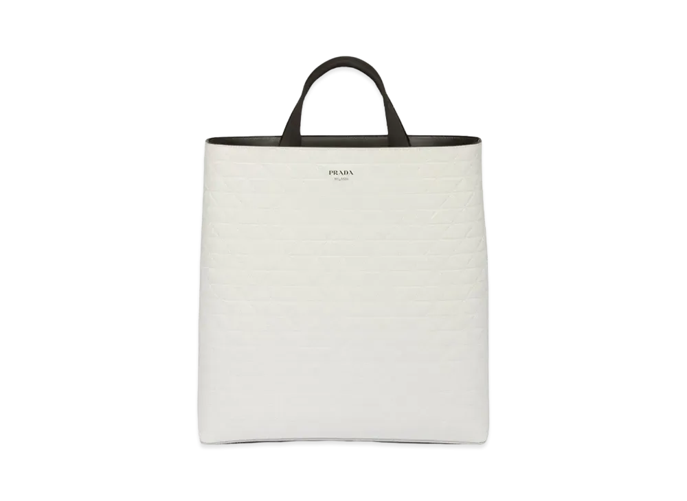 PRADA Brushed Leather Tote Bag Water Bottle "White"