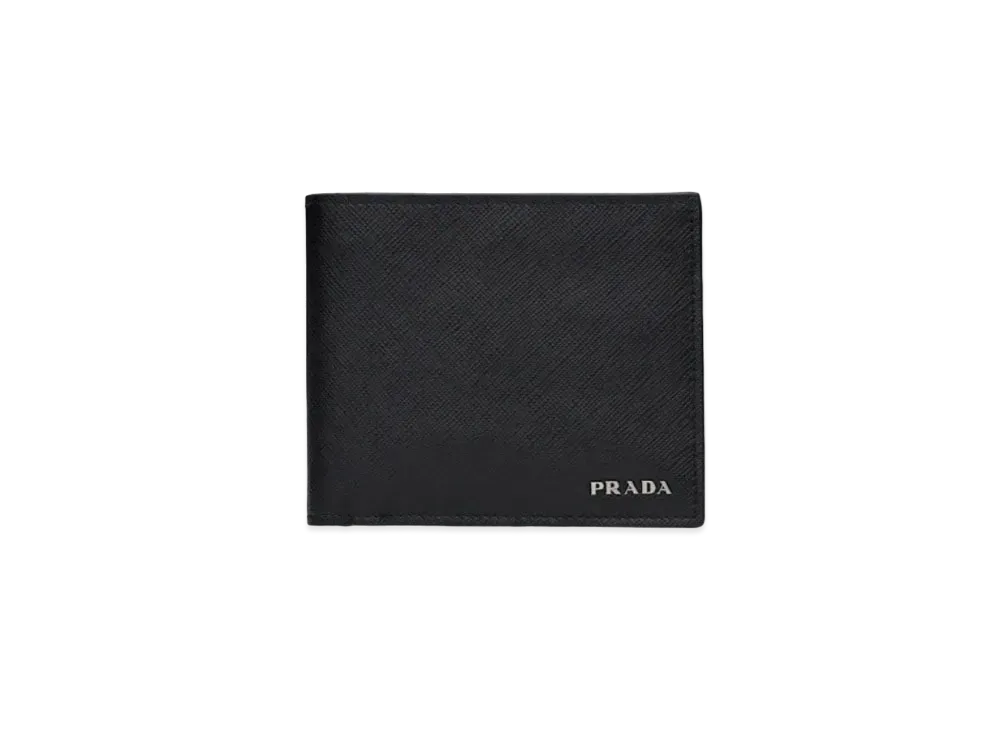 PRADA Saffiano Leather Wallet "Black/Baltic Blue"
