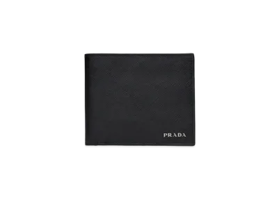 PRADA Saffiano Leather Wallet "Black/Baltic Blue"