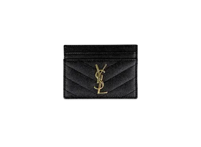 Saint Laurent Monogram Card Case In Grain De Poudre Embossed Leather "Black"
