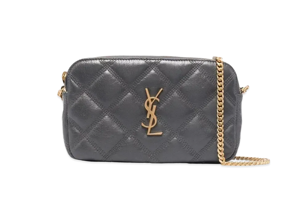 Saint Laurent Becky Double-Zip Pouch In Quilted Lambskin "Storm"