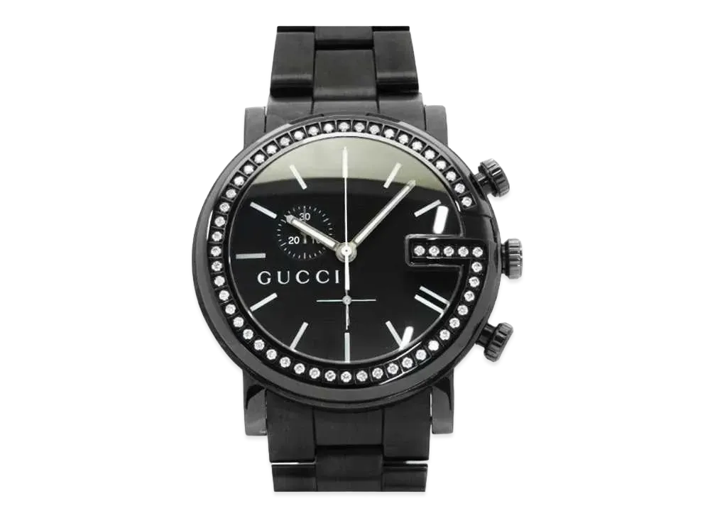GUCCI G Round Chronograph Diamond Bezel "Black/Stainless Steel"