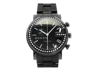 GUCCI G Round Chronograph Diamond Bezel "Black/Stainless Steel"