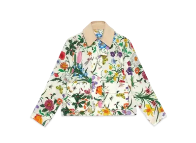 GUCCI Silk Flora Print Barbour Jacket "Ivory"