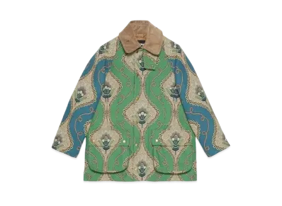 GUCCI Floral Jacquard Barbour Beaufort Jacket "Green"