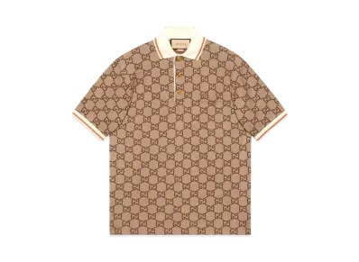 GUCCI GG Cotton Silk Polo Shirt "Beige/Ebony"