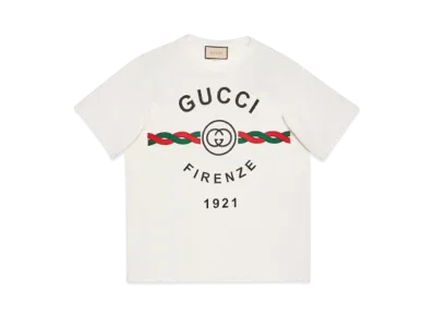 GUCCI Cotton Jersey Gucci Firenze 1921 T-Shirt "White"